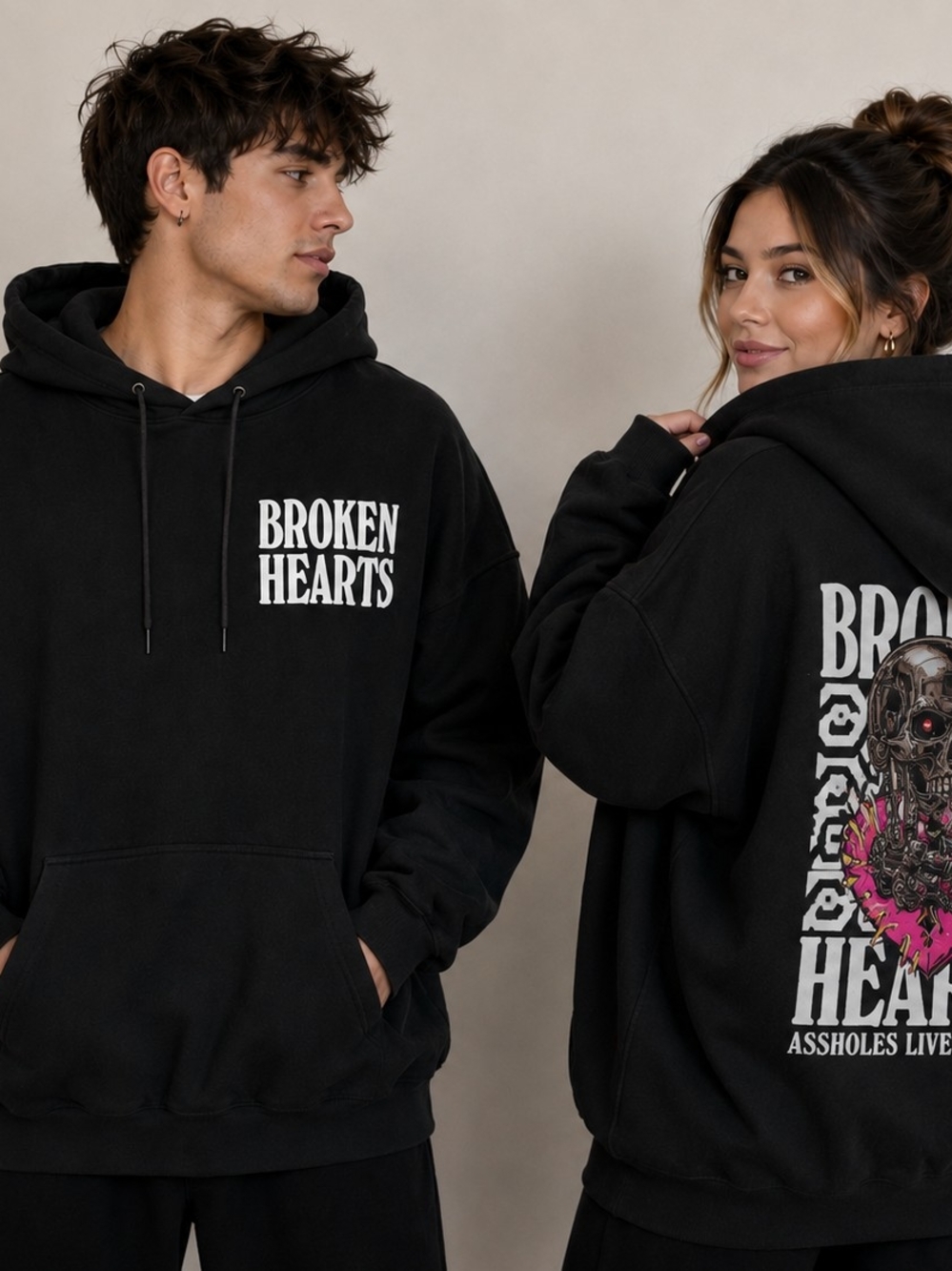 Broken Hearts Black Graphic Hoodie - Women